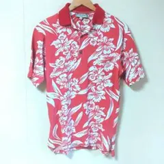 カメハメハ 　ハワイ　花柄　 ポロシャツ アロハシャツ　レッド　 Sのサムネイル