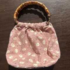 【未使用】和柄バッグ　バンブーバッグ　雪うさぎ　ピンク系　ハンドバッグ　和装