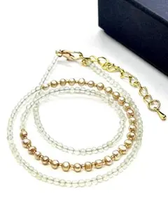 【高品質テリ最強】本真珠金色ゴールドベビーパール＆プレナイトネックレス超希少