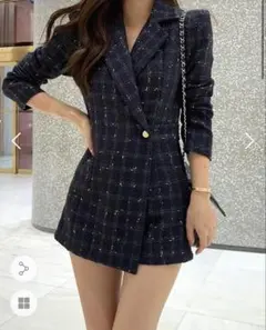 DHOLIC ネイビー ツイードワンピース