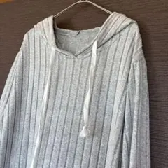 SHEIN 【1XL】フード付き リブ編み ロングワンピース ニットワンピース