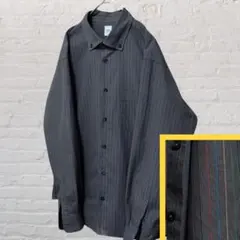 タケオキクチ ストライプ柄 シブ ボタンダウンシャツ おしゃれ裏地 長袖 グレー