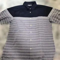 GLOBAL WORK 半袖シャツ XL ネイビー/グレー　D36