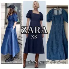 ZARA XS デニムフレアワンピース デニムワンピース