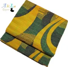 【H998】名古屋帯 松葉仕立て オレンジ 緑 366cm 小紋やリメイクなどに