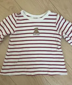 petit main プティプラ ロンT テディベア　100 クマ　ボーダー　赤