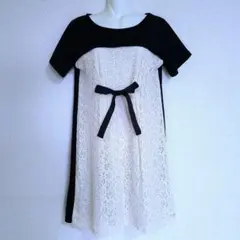 LOVE MIC マタニティ 授乳服 レース切替 バイカラー ワンピース リボン