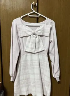 evelyn リボンチェックニットワンピース