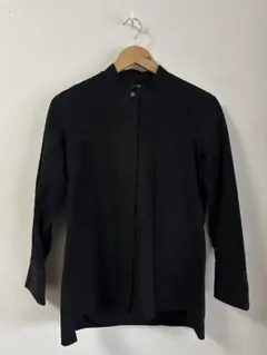 Uniqlo +J ユニクロ　シャツ　七分丈　黒　ブラック　S ノーカラー