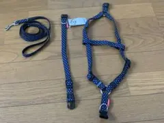 【LEADOG 】ドットカンタンハーネス・リード・首輪3点セット　ネイビーS