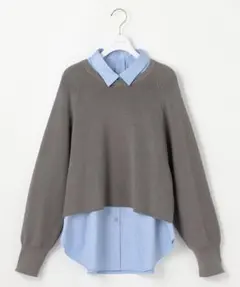 貴島明日香さんコラボ ニットレイヤード シャツツインセット チャコールブルー 4