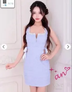 [an]フロントジップクロスホルダーサイドシアーリボンタイトミニ丈キャバドレス