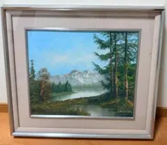 【肉筆】油彩画 S.KATAYAMA「山岳風景」サイン有 油絵 額装