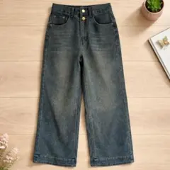 ダークデニム ワイドレッグデニムパンツ