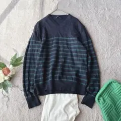 美品(L)GAP/100%ウール/長袖ニット/セーター/毛/Vネック/ボーダー