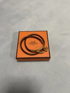 美品 エルメス ラニエール ネックレス レザー アクセサリー オレンジ