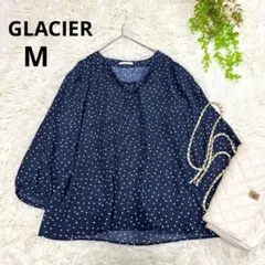 美品✨グラシア　ハニーズ◆ドット柄ボウタイブラウス　シャツ(M)紺　七分袖綺麗めのサムネイル