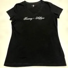 トミーヒルフィガー Tシャツ 黒 L ロゴ刺繍 Vネック 半袖 即購入OKのサムネイル