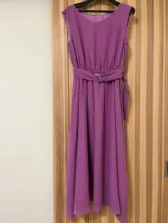 パープル ノースリーブ ひざ丈ワンピース