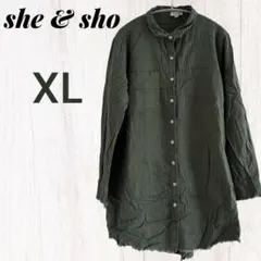 she & sho 【XL】オリーブグリーン シャツ 長袖
