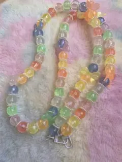 リボンパール♡カラフルビーズ♡ハンドメイドスマホストラップ✨一つ穴シート付き