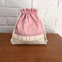 特別価格！給食袋　チェリーの刺繍柄　コップ袋　巾着袋　入園入学　ハンドメイド