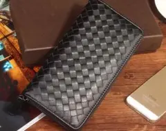 新品未使用 高級本革 ブラック 編み込み長財布 箱ソフトケース有