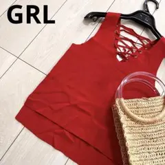 GRL 美品　レースアップ　サマーニット　ノースリーブ　Vネック　レッド　夏のサムネイル