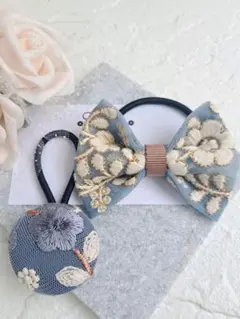 No.a155♡インド刺繍リボンのヘアゴム2点セット ハンドメイド