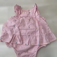ピンク ストライプ フリルロンパース　babyGap