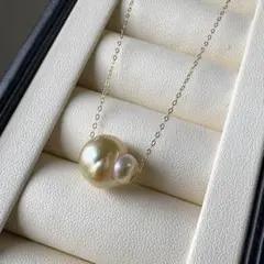 南洋真珠　大珠　バロックパール　ゴールデン　スルーネックレス　silver925