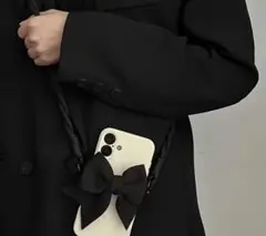 リボン付き スマホショルダー クリップストラップ レオパード柄