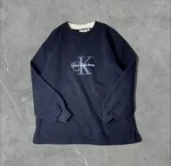 90s USA製 Calvin Clein 刺繍ロゴ CKロゴ スウェット 紺