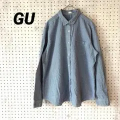 GU ジーユー ギンガムチェック 長袖シャツ コットン100% ブルー（XL）