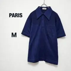 PARIS ネイビー ポロシャツ 半袖 切り替えデザイン 綿100% シンプル