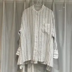タグ付き未使用 ウタオ フレンチリネンオーバーシャツ ストライプ L