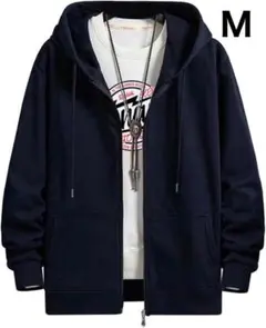 パーカー メンズ M 長袖 ネイビー 無地 秋冬 裏起毛 ゆったり フード付き