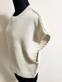アイボリー ニットベスト ステッチデザイン M