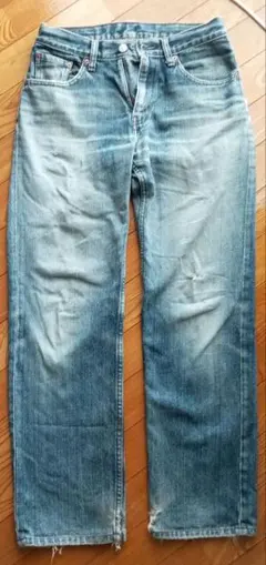 ストレートデニム 青色 フリンジ付き