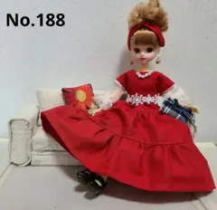 ハンドメイド　着せ替え服　ロング丈ワンピース　赤、ピアス、バッグ、ターバン