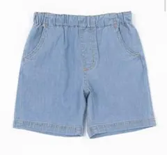 【新品未使用品】プティマイン　ストレッチデニムハーフパンツ　サックス　80cm