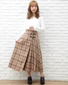 【INGNI】ベージュ系チェック フレアスカート サイドベルト付き