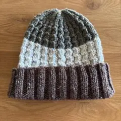 混合ストライプニット帽