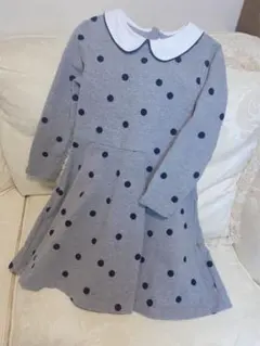 ジャカディ　グレー 水玉模様 Aラインワンピース　6a 120