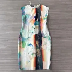 抽象グラフィックプリント ノースリーブワンピース