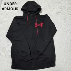 6AS5【UNDER ARMOUR】フルジップ パーカー 赤 ロゴ 古着used - メルカリ