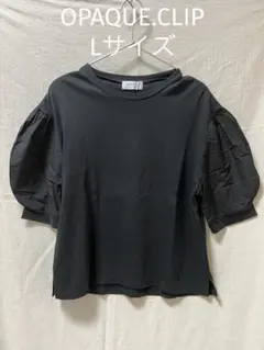 オペークドットクリップ　パフスリーブ　トップス　黒　Lサイズ カットソーのサムネイル