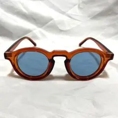 新品 サングラス ラウンド型 クリアブラウン ブルーレンズ 青 モード UV