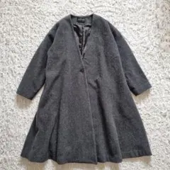 ミズイロインドVネックフレアコート グレーフリーサイズ
