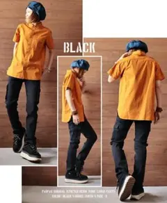 【新品】ストレッチデニム カーゴパンツ　美脚効果あり　LL